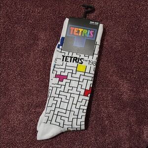 Tetris White Graphic Crew Socks - Brand